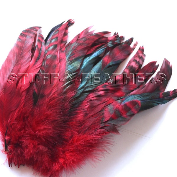 Rooster tail feathers Red chinchilla, red feather real coque feathers strung, for millinery, crafts / 4-7 in long / F160-5