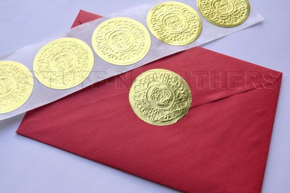 Gold Foil Sticker Embossed Seals LARGE Round 2 In, Foiled Stickers