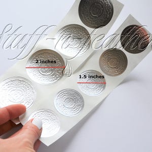 SILVER foil sticker seals SMALL round embossed stickers 1.5 in Envelope Seal Invitation Seal Wedding Seal gift Christmas cards / D15SS image 3