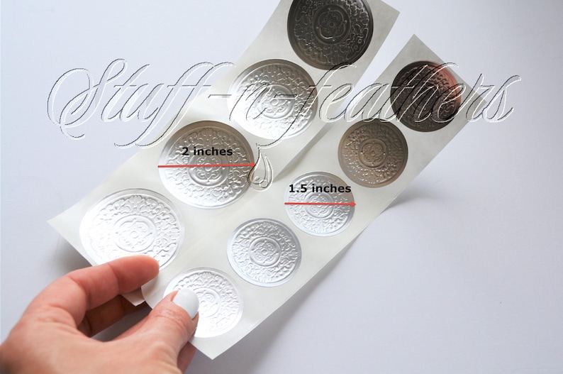 SILVER foil sticker seals SMALL round embossed stickers 1.5 in Envelope Seal Invitation Seal Wedding Seal gift Christmas cards / D15SS image 3