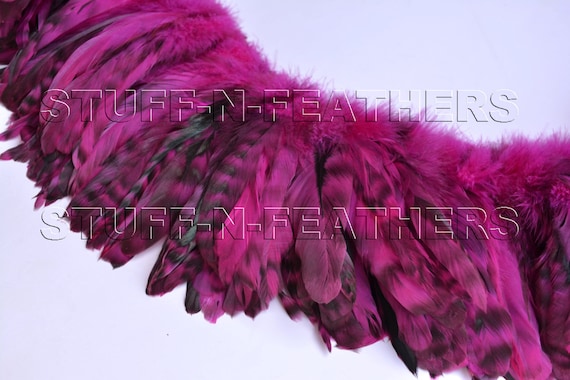 Wholesale / bulk feathers – rooster tail feathers Fuchsia chinchilla, Hot pink & black coque feather real strung / 5-8 in long / FB159-5