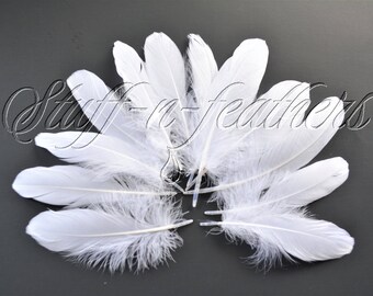 White GOOSE feathers pallets, loose white feathers for millinery, crafts, wedding decoration, real feather 5-8 in (12.5-20cm), 12 pcs / F202