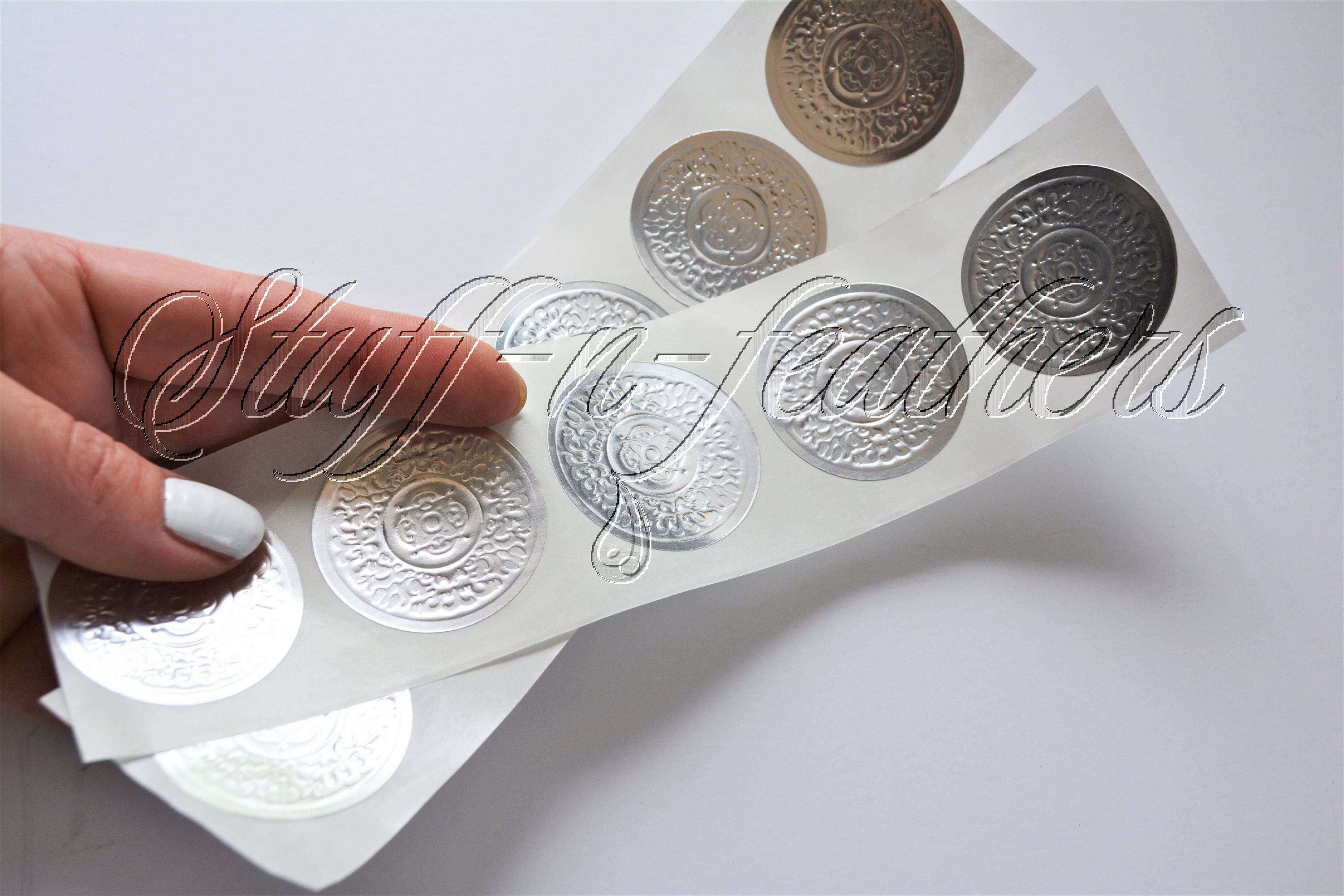 SILVER foil sticker seals SMALL round embossed stickers 1.5 in Etsy