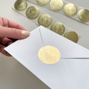 GOLD foil sticker seals SMALL round embossed stickers 1.5 in Envelope Seal Invitation Seal Wedding gift, gold seals, gold stickers / D15SG image 6