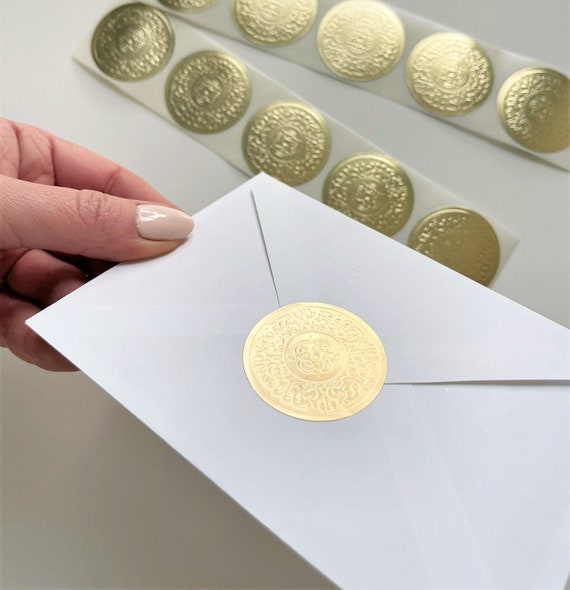 GOLD Foil Sticker Seals SMALL Round Embossed Stickers 1.5 in