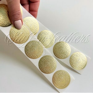 GOLD foil sticker seals SMALL round embossed stickers 1.5 in Envelope Seal Invitation Seal Wedding gift, gold seals, gold stickers / D15SG image 2