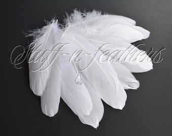 White feathers GOOSE pallets, loose white feathers for hats millinery, crafts, jewelry, wedding, earrings, real feather 5-8 in, 12 pcs /F202