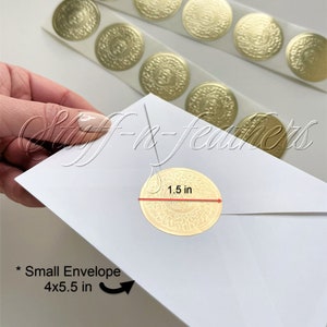 GOLD foil sticker seals SMALL round embossed stickers 1.5 in Envelope Seal Invitation Seal Wedding gift, gold seals, gold stickers / D15SG image 4