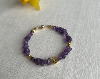 Amethyst Tree of Life Bracelet | Gold Beaded Bracelet with Magnetic Clasp | Meaningful Spiritual Gift