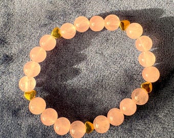 Rose Quartz Heart Bracelet | Natural Gemstone, Gold Accent Beads