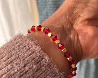 Sian Red Czech Glass Beaded Bracelet | Gold Plated Accents, Lobster or Magnetic Clasp