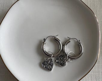 Stainless Steel Heart Cross Hoop Earrings, Minimalist Faith Jewellery