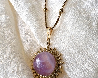 Blush stone sun pendant necklace