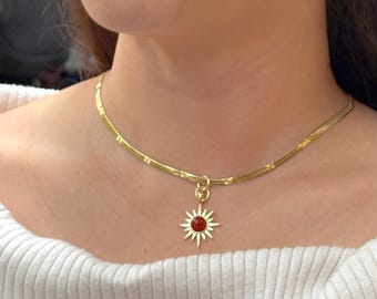 Sol red sun necklace in 18k gold plated stainless steel