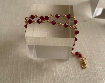 Sian Red Czech Glass Anklet – Gold Plated Accents, 6mm Cubes, Handmade anklet