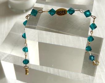 Blue Zirconia Hope Bracelet | Gold Plated Beaded Chain, Inspirational Charm