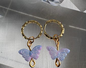 Butterfly charm hoop earrings in 18k gold plated stainless steel