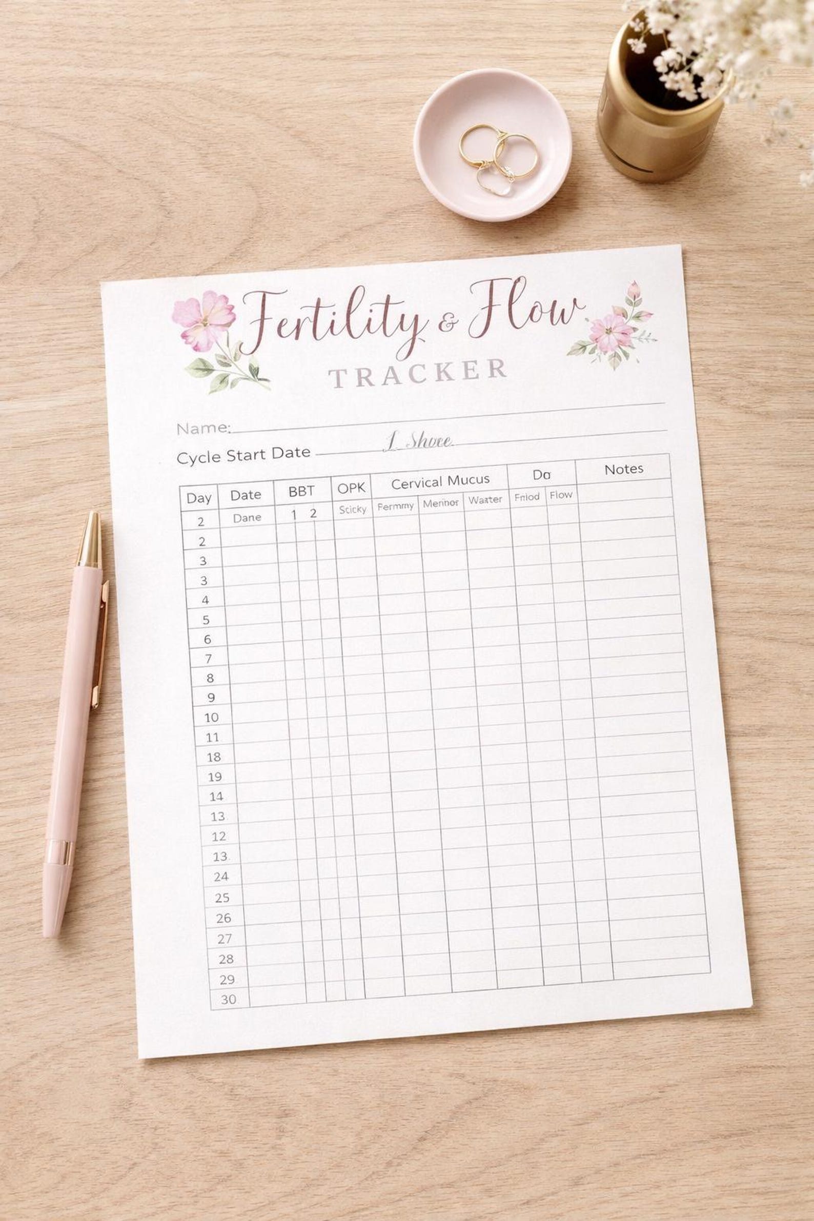 Fertility & Flow Tracker Printable | BBT Chart | Ovulation Tracker ...