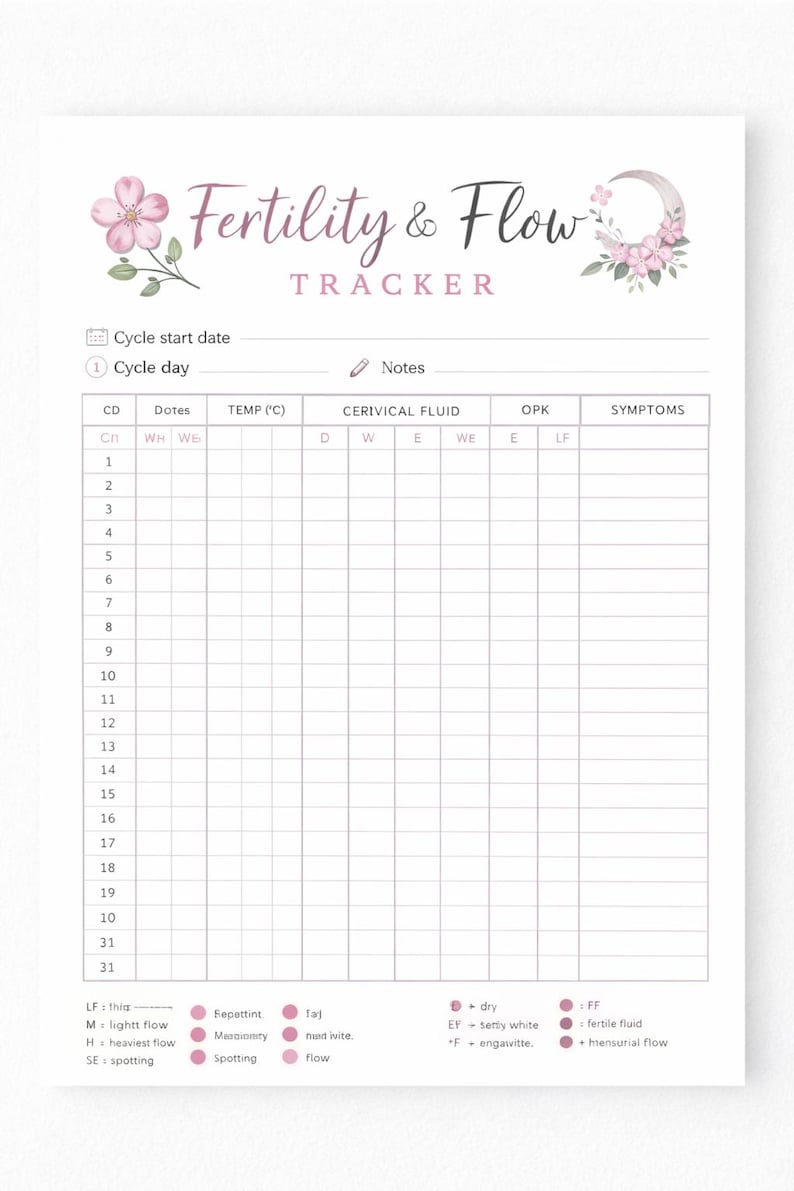 Fertility & Flow Tracker Printable | BBT Chart | Ovulation Tracker ...