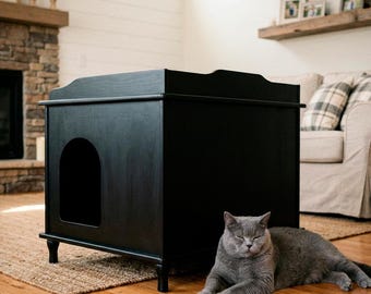 Wooden Cat Litter Box Enclosure Black
