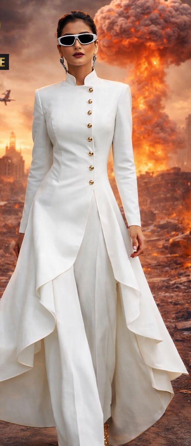 White Tailcoat Coat Pant Set