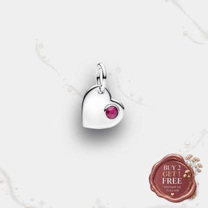 July True Red Stone Heart Charm, Sterling Silver 925 Charm for Bracelet, Women's Necklace Keepsake Pendant, DIY Jewelry, Birthday Gift