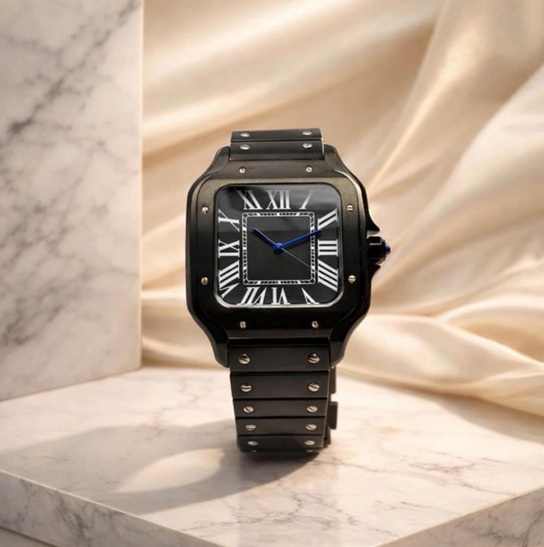 Square Automatic Watch Men Roman Numeral Dial Blue Hands Steel Bracelet ...