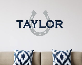 Personalized Name with Horseshoe Vinyl Wall Decal Set, Kids Room Country Western Sticker, Nursery Decal, Teens Tweens NM-145