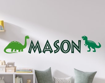 Dinosaur Wall Decal Set with Personalized Name, Boy's Girl's Room Decor, Kid's Playroom Wall, Baby Nursery Wall Art NK-132