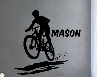 Mountain Biker With Name, Extreme Sports, Wall Art Decal SP-148