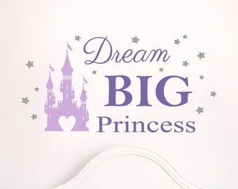 DREAM BIG Princess with Castle & Stars Vinyl Wall Decal Baby Nursery Sticker NK-125