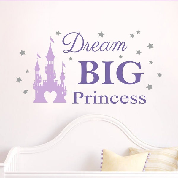 DREAM BIG Princess with Castle & Stars Vinyl Wall Decal Baby Nursery Sticker NK-125