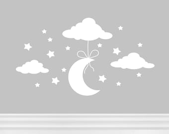 Moon, Clouds, Stars Baby Nursery Wall Decal Sticker NK-119