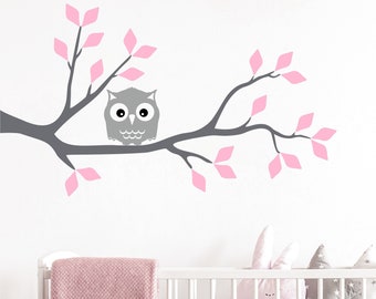 Tree Branch with Leaves and Owl Wall Decal Set, Tree Wall Decor - BT-110