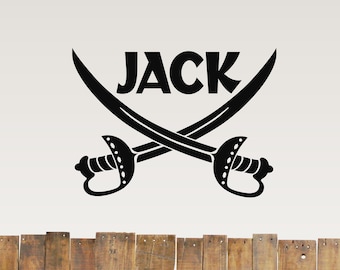 PIRATE SWORDS with Name Wall Decal NK-110