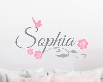 Baby Girl Name Teen Tween with Flowers & Butterfly Wall Decal Wall Decor NM-105