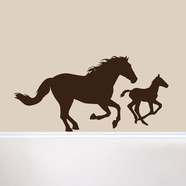 Horses Vinyl Wall Decal, Mare and Foal Sticker, Farm Animal Decor, Country Western, Baby Nursery, Equine Decor A-119