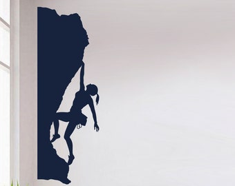 Female Rock Climber Wall Decal, Outdoor Extreme Sports Wall Decor, SP-119B