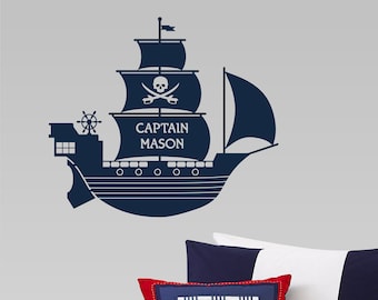 Kid's Pirate Ship Wall Decal, With or Without Name - NK-137