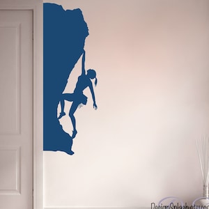 Female Rock Climbing Wall Decal, Interior Design, Outdoor Extreme Sports Room Decor, Home Mural Art  SP-119