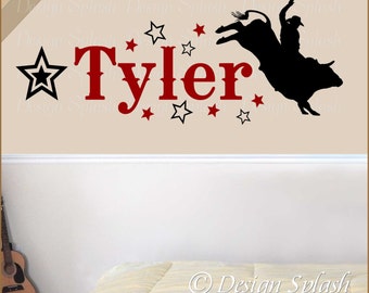 Rodeo Bull Rider/Cowboy with Boy's Name & Stars Wall Decal NM-138