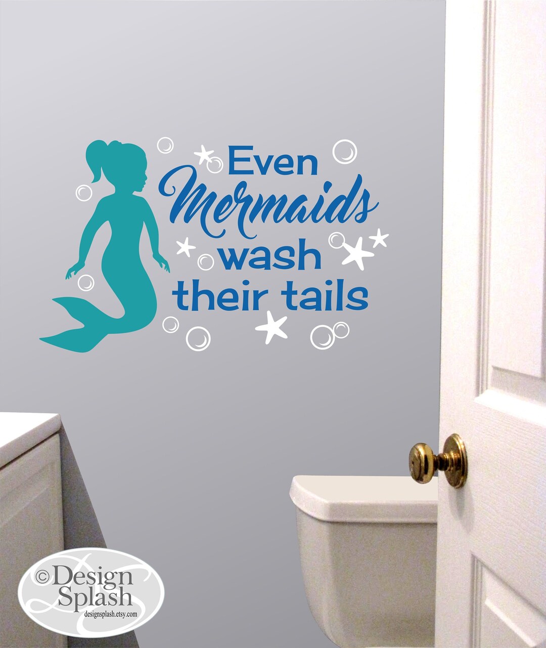 Even Mermaids Wash Their Tails Girls Bathroom Wall Decal Kids Etsy
