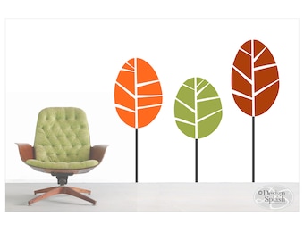 Mid Century Modern Trees, Vinyl Wall Decals, Retro Modern BT-106