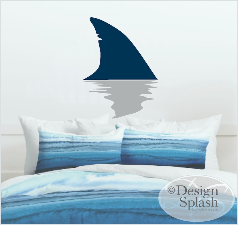 Shark Fin Decal, Beach House Wall Art, Shark Lover's Gift, Boy's Beach Room, Surfer Wall Art A-124 image 1