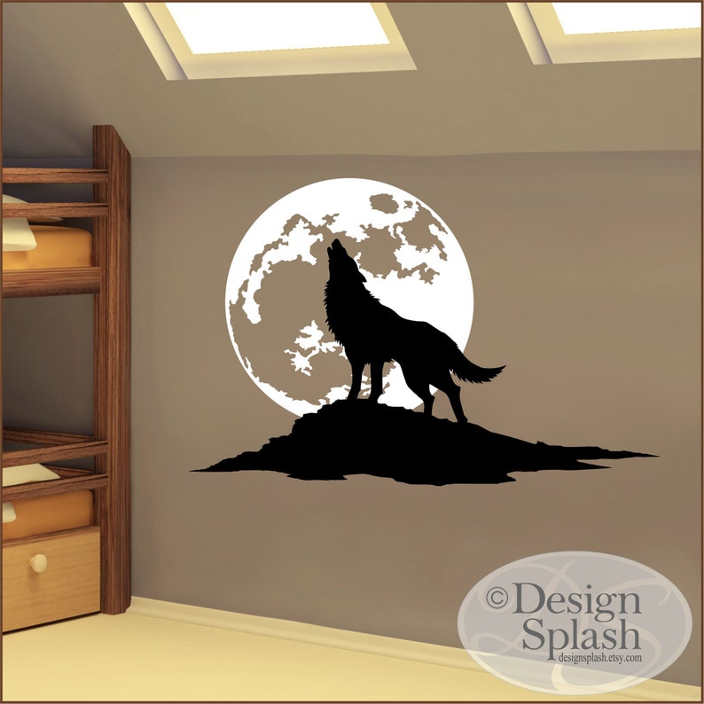 Wolf Wall Decal Wolf Howling at the Moon Art Home Wall Etsy