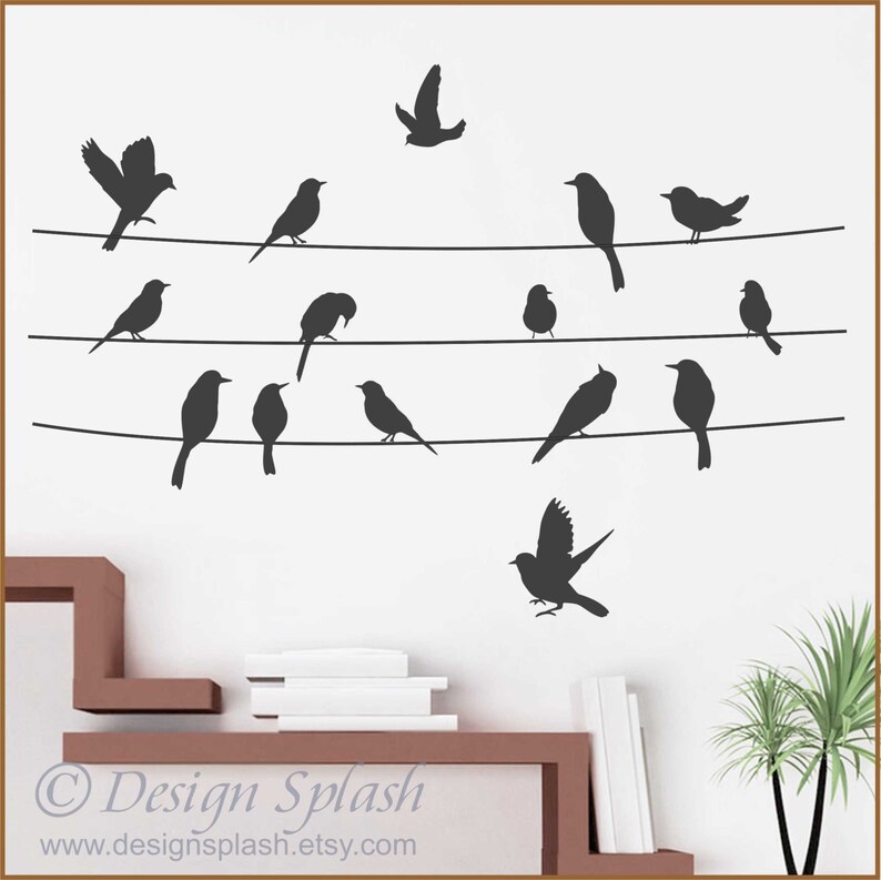 Birds on a Line Vinyl Wall Decal Set A112 Etsy