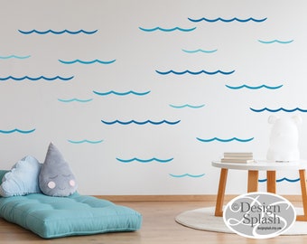 Waves Decals, Beach Decor, Kid's Surf Room Wall Art, Beach Den, Playroom Decor, Beach Nursery B-128