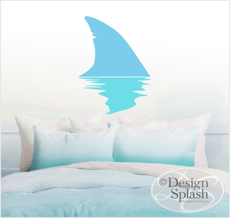 Shark Fin Decal, Beach House Wall Art, Shark Lover's Gift, Boy's Beach Room, Surfer Wall Art A-124 image 2