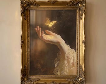 Vintage Sorceress Painting, Witchy Wall Art, Ethereal Butterfly Art, Dark Academia Decor (Digital Download)