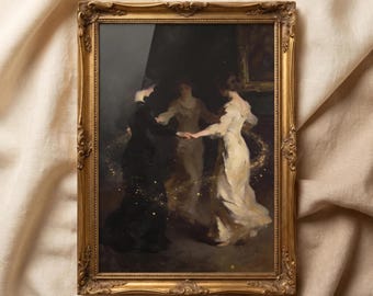 Vintage Witch Painting, Dark Academia Wall Decor, Mystical Wall Art, Gothic Sorceress Artwork, Moody Antique Style